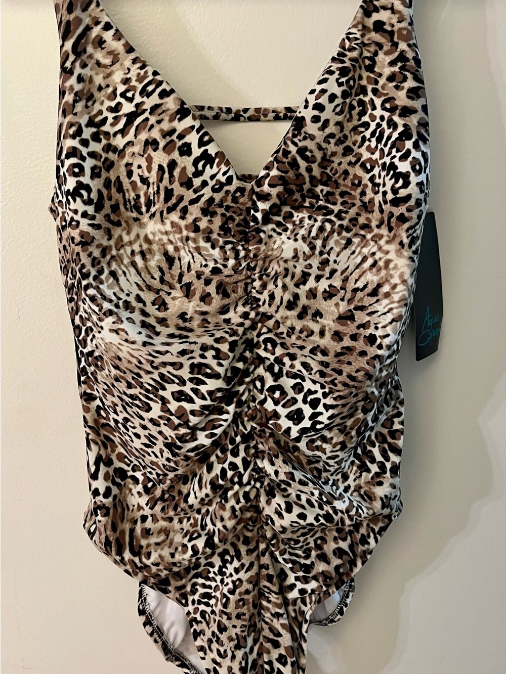 Aqua Green Leopard Print One-Piece Swimsuit in Brown and Black
